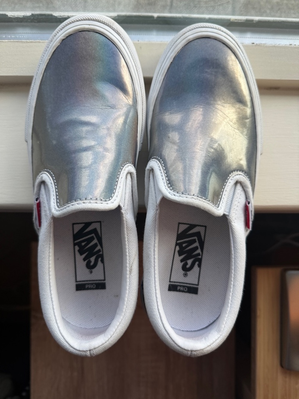 Vans Silver Iridescent Metallic Silver Slip-On Sneakers - Size 6 women (4.5 men)